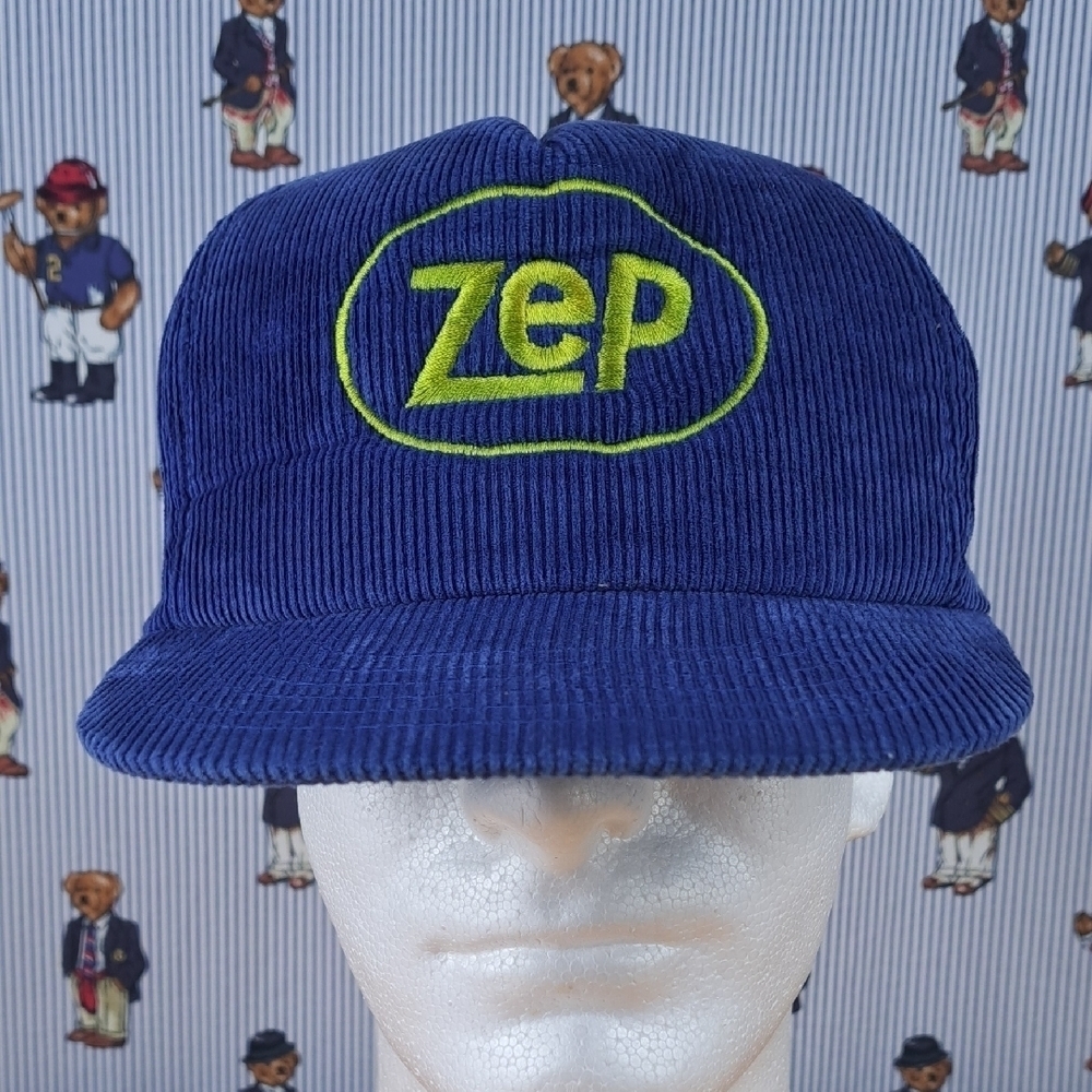 Vintage Zep stitched logo royal blue corduroy foam front panel snapback hat cap